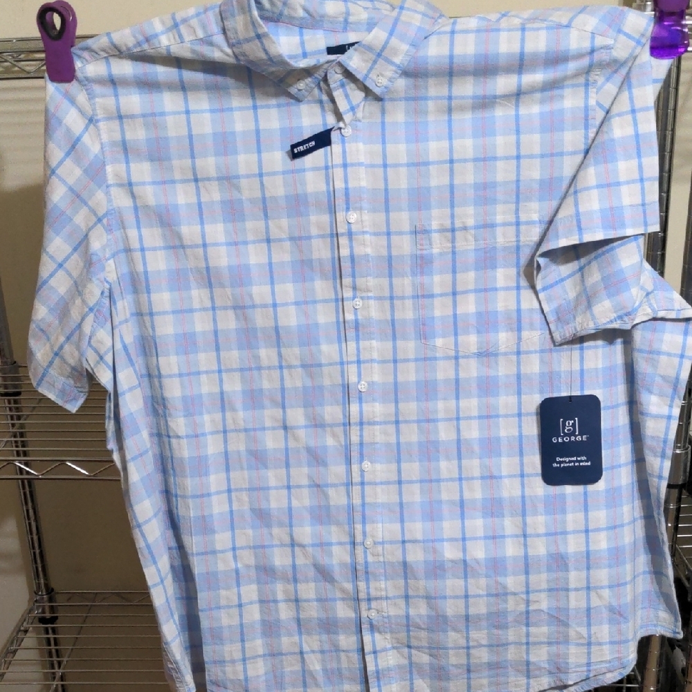 George Light Blue and White Plaid Button-Down Shirt - Picture 5 of 5